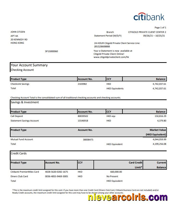 Hong Kong Citibank credit card